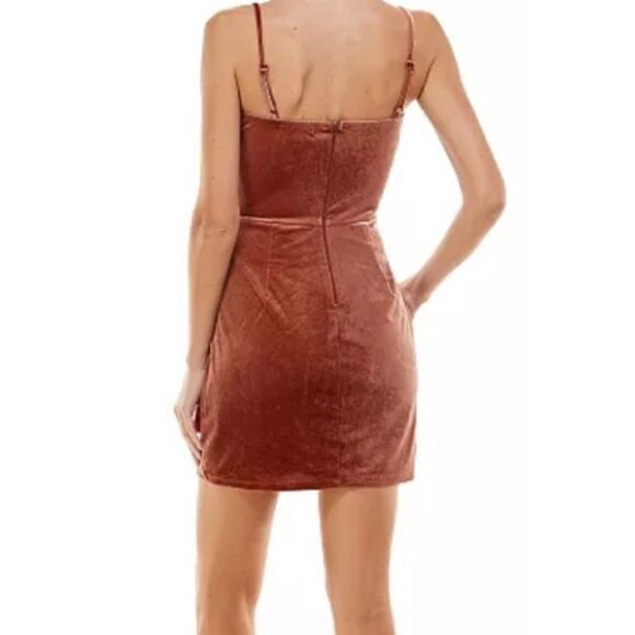 Trixxi Stretch Velvet Bustier Notch Slip mini Dress brown size Large - Picture 2 of 8